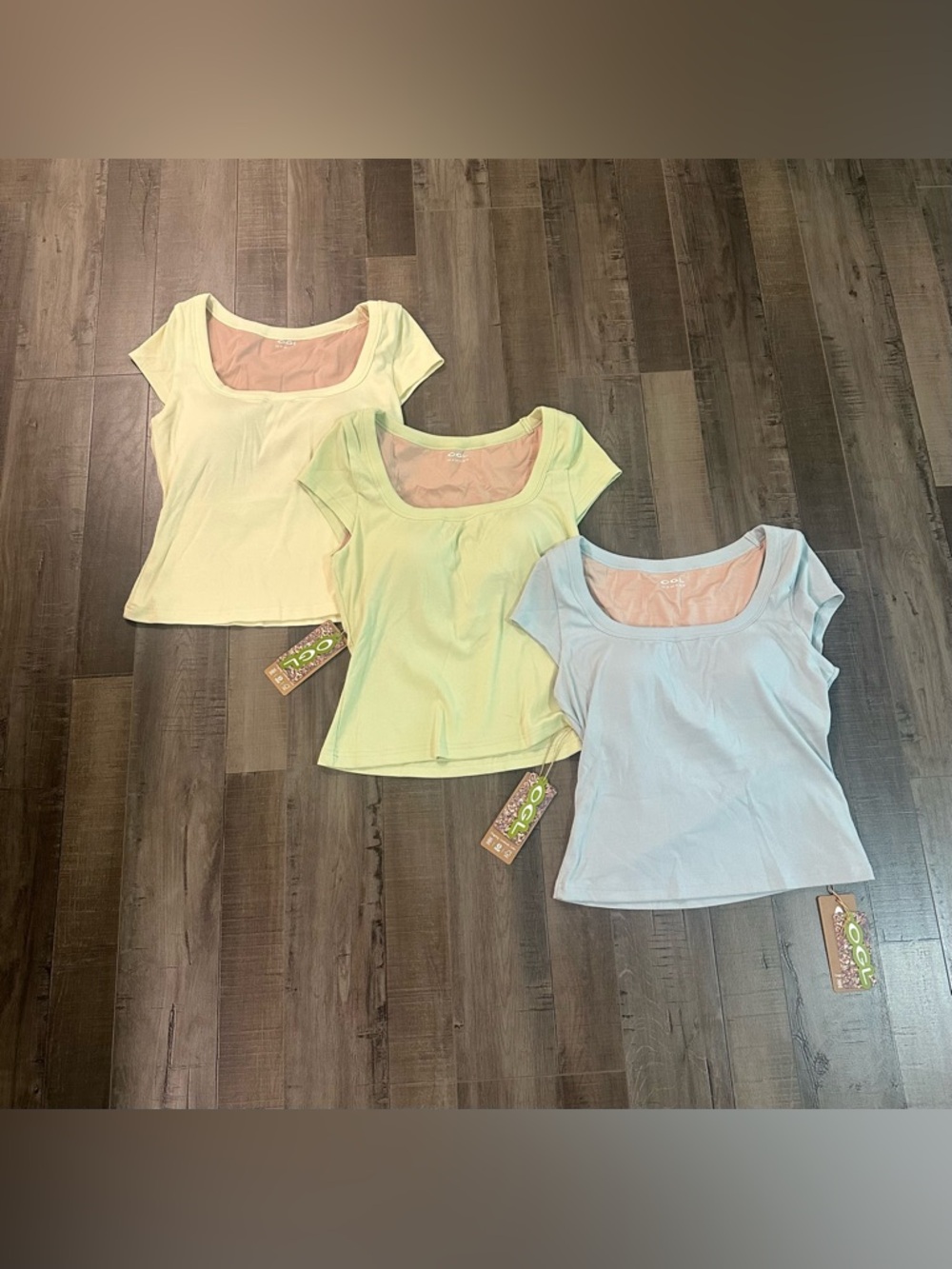 Pastel Colors: Built-In Bra Cap-Sleeved Shirts